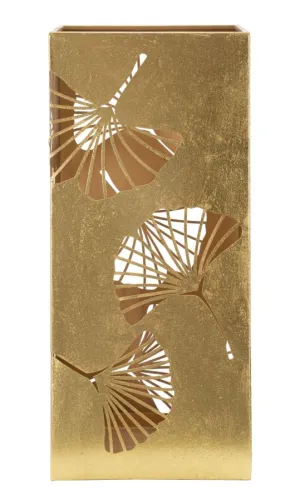 Square Golden Metal Umbrella Holder with Leaf Decor
