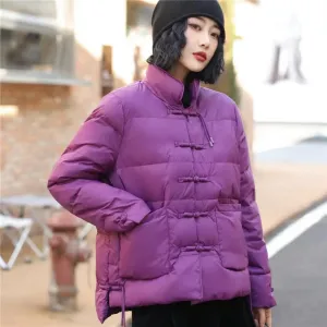 Stand Collar Chinese Style Women's Down Coat with Strap Buttons