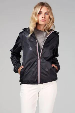 Stars Black Zip Packable Rain Jacket