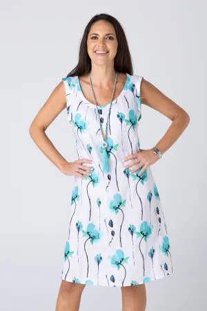 Stems Print 100% Linen Sleeveless Dress