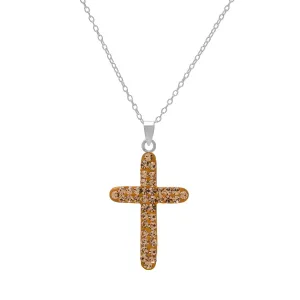 Sterling Silver Champange Crystal Cross Pendant