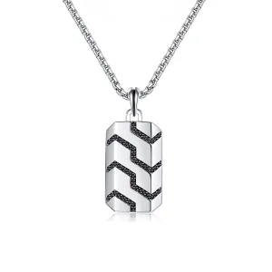 Sterling Silver Mens Black Spinel Classic Chain Dog Tag Pendant On A Stainless Box Chain Necklace 24 Inches