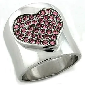 Sterling Silver Ring Top GRD Crystal Rose LOAS1196 for Women Style Rhodium