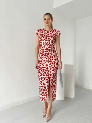 Stingray Leopard Print Dress-Red
