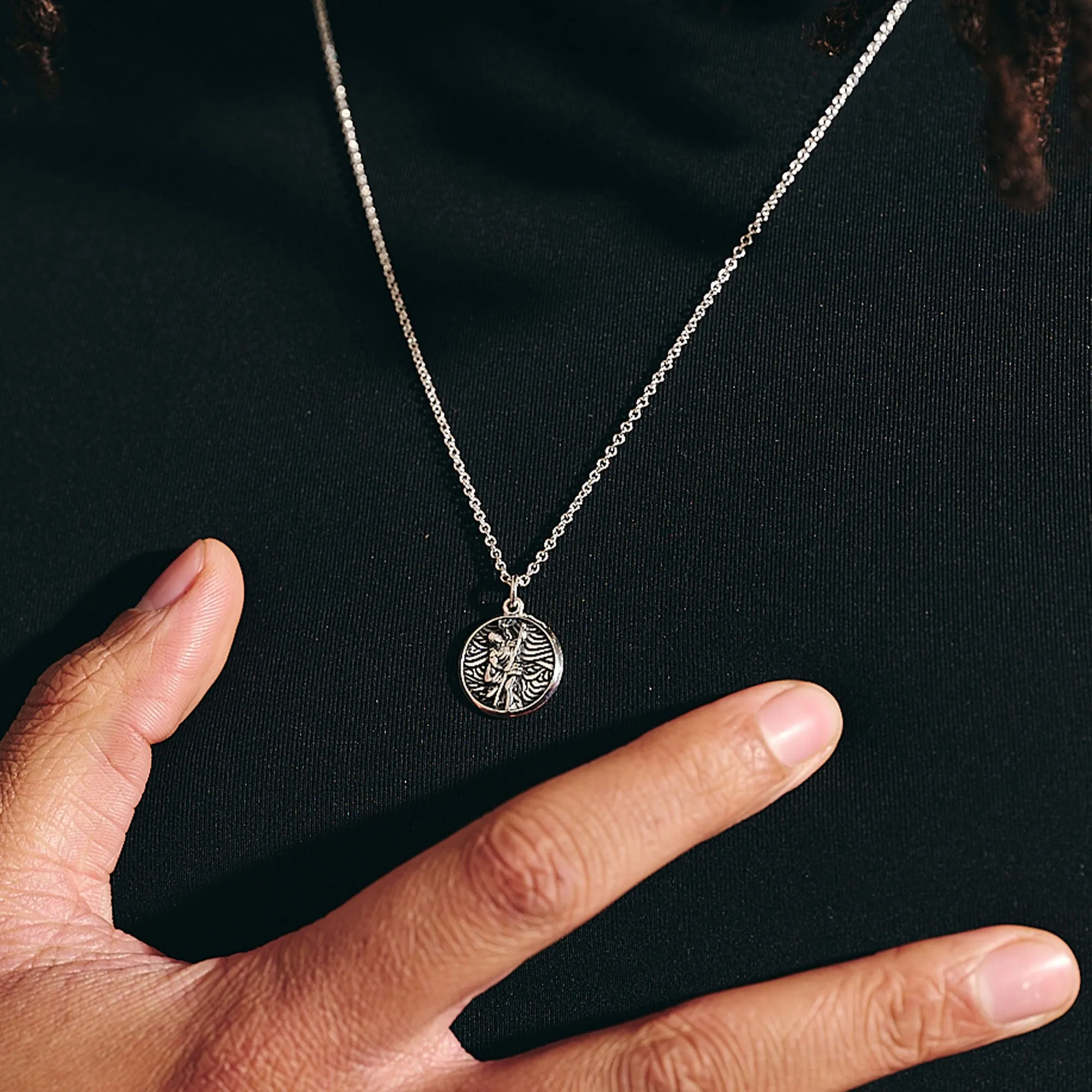 Storm Guardian Small Silver St Christopher Necklace