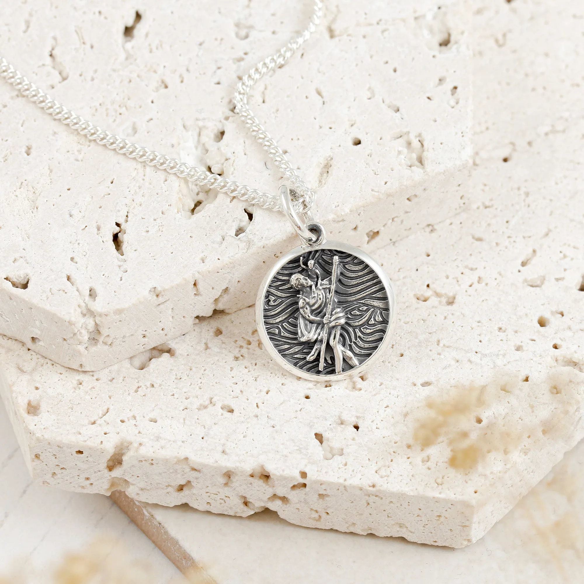 Storm Guardian Small Silver St Christopher Necklace