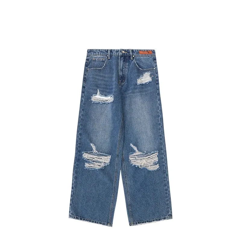 Street Men's Wear Hole Washing Water Wide-leg Jeans