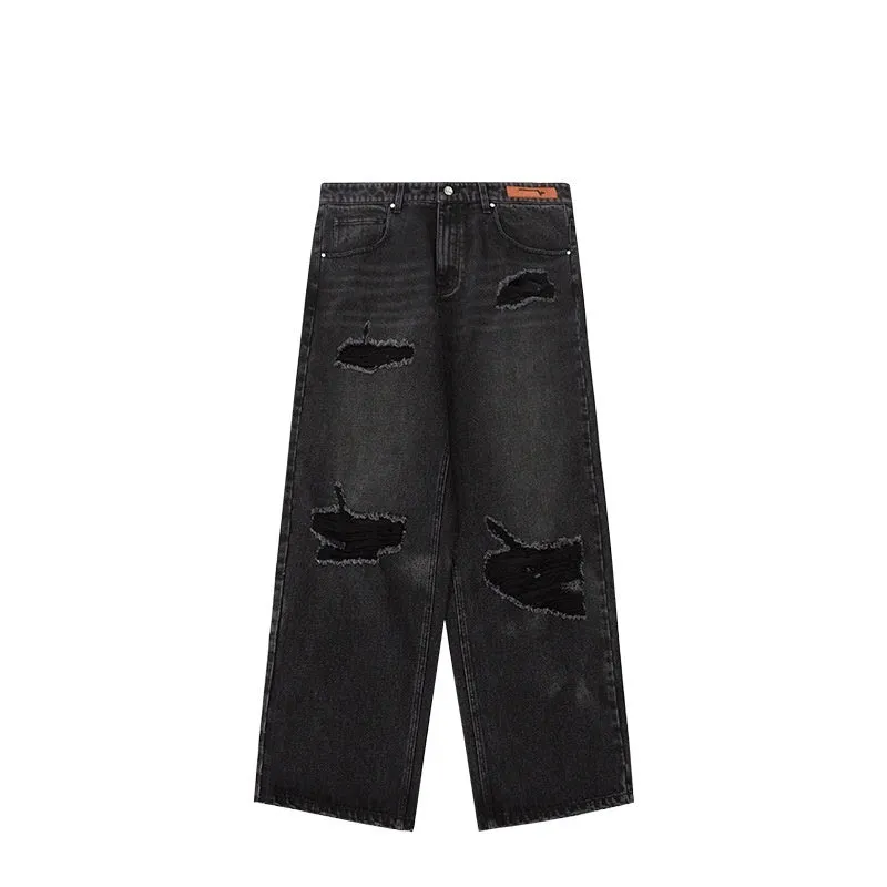 Street Men's Wear Hole Washing Water Wide-leg Jeans