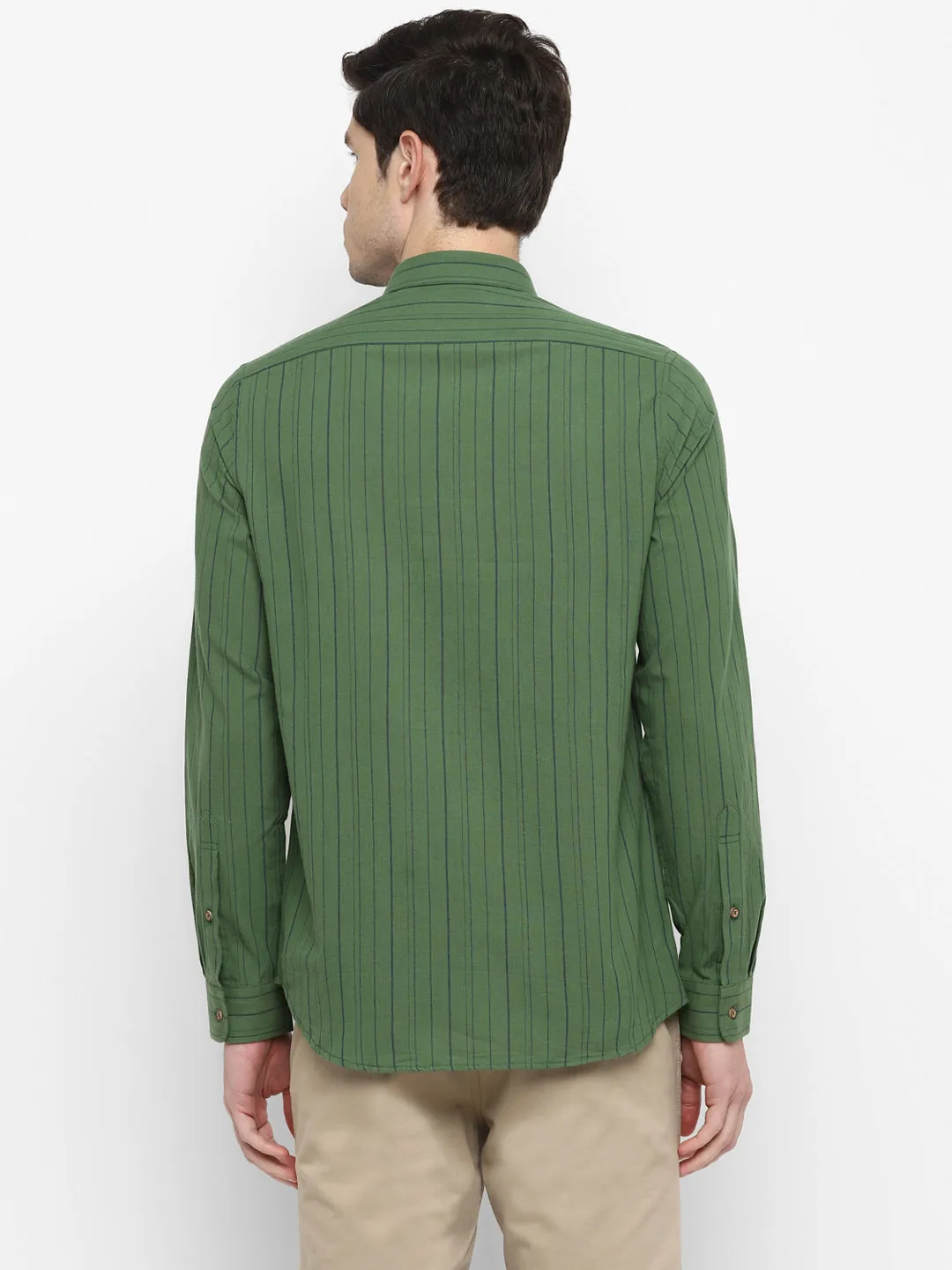 Stripe Green Slim Fit Causal Shirt