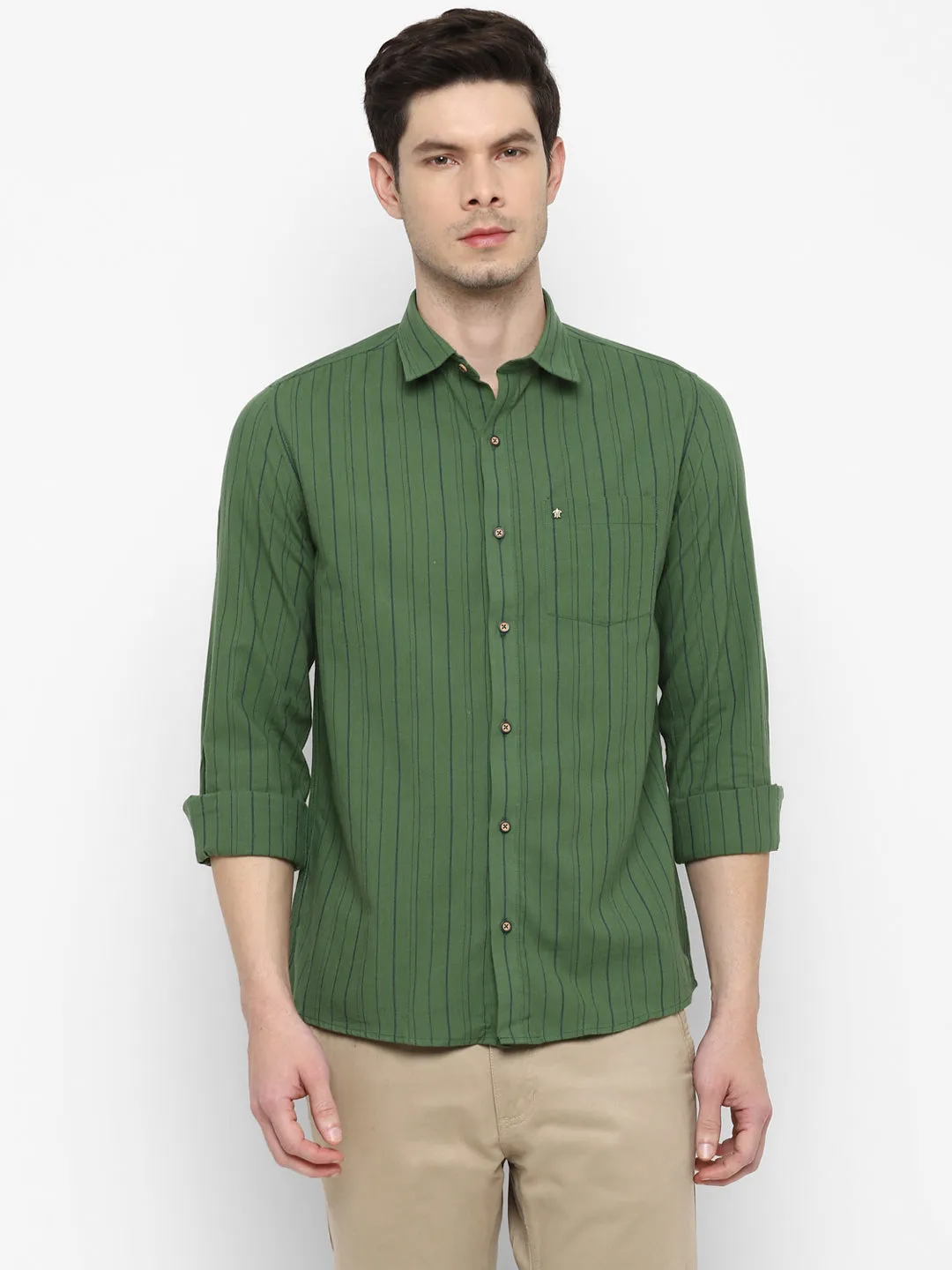Stripe Green Slim Fit Causal Shirt