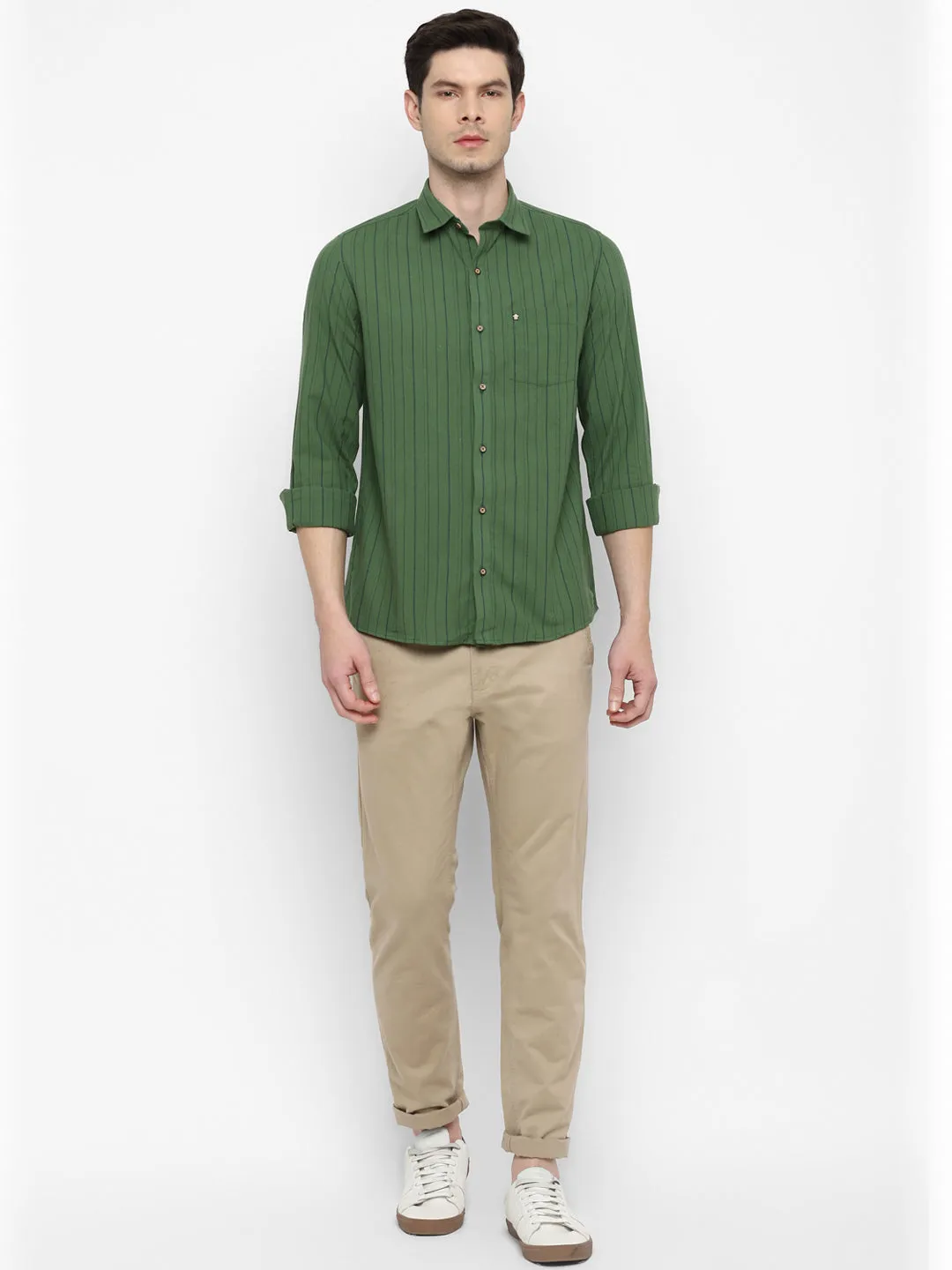 Stripe Green Slim Fit Causal Shirt