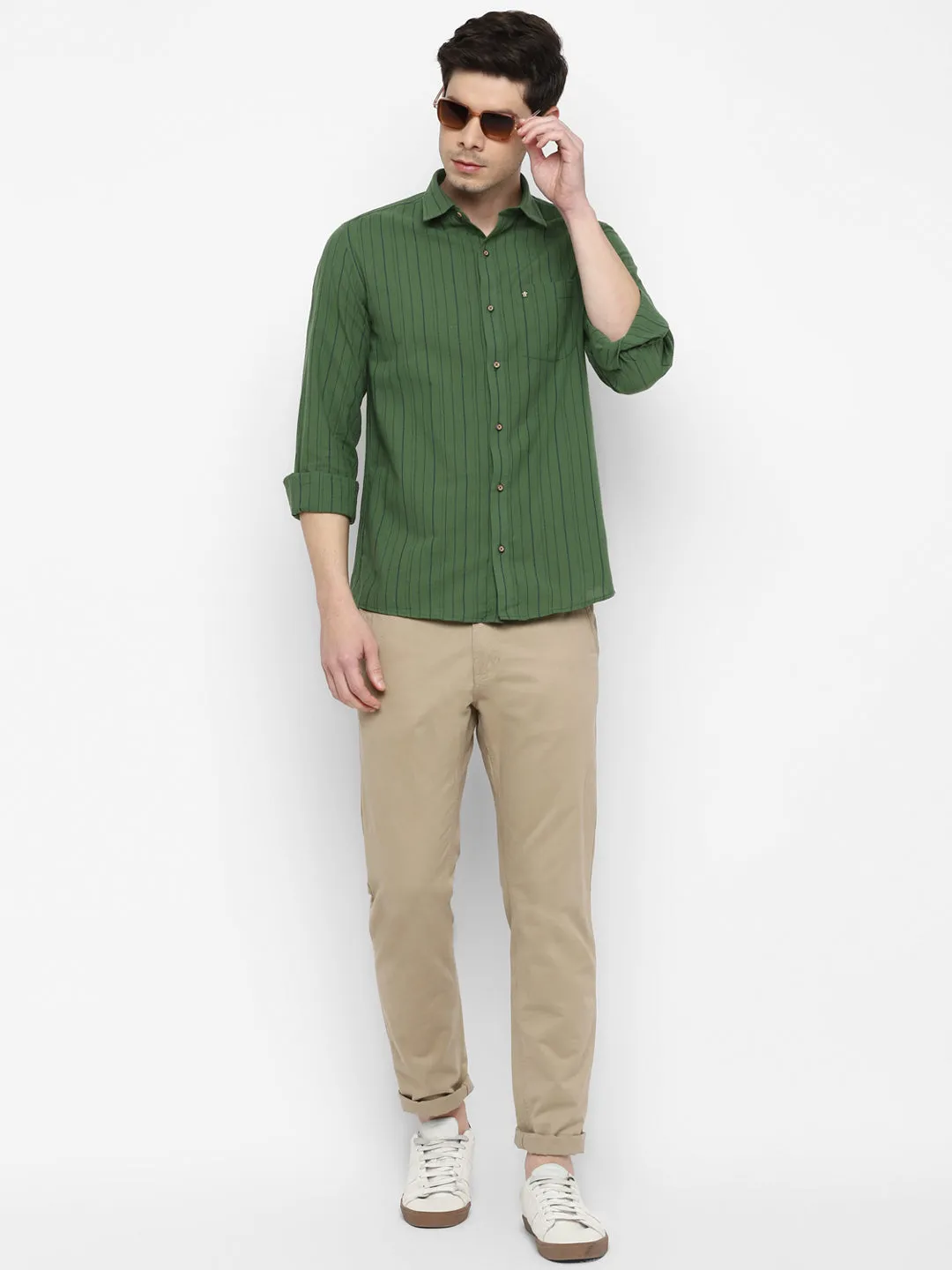 Stripe Green Slim Fit Causal Shirt