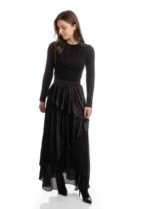 STRIPED KNIT LAYERED SKIRT