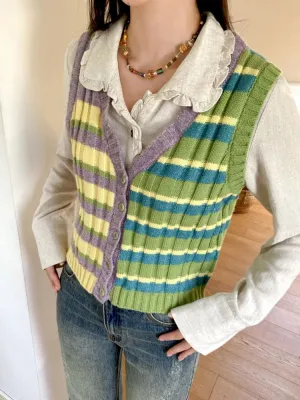 Striped Layered Knit Cardigan Vest【s0000010103】