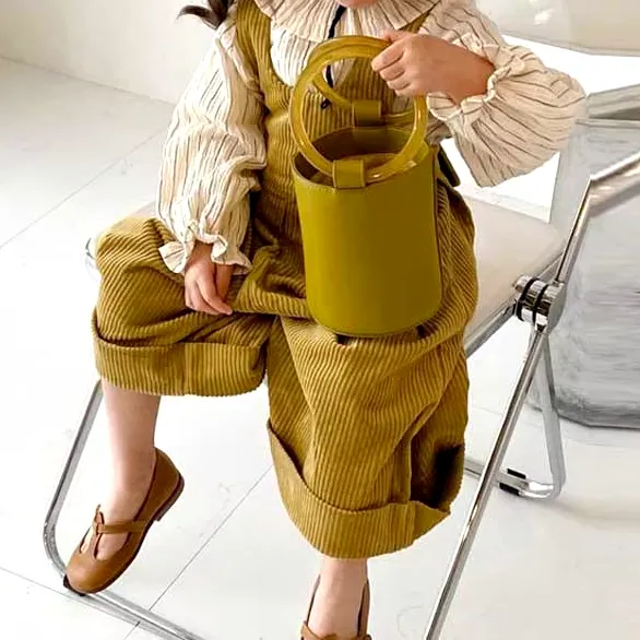 Striped Long Sleeved Shirt & Corduroy Overalls 2-Piece Set