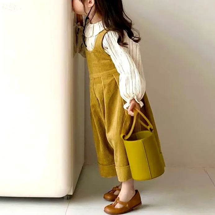 Striped Long Sleeved Shirt & Corduroy Overalls 2-Piece Set