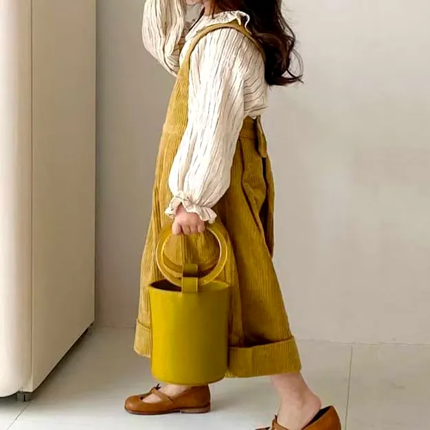 Striped Long Sleeved Shirt & Corduroy Overalls 2-Piece Set