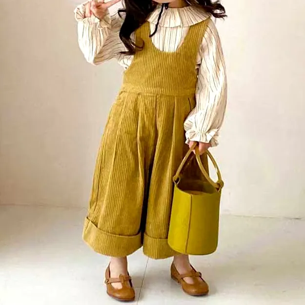 Striped Long Sleeved Shirt & Corduroy Overalls 2-Piece Set