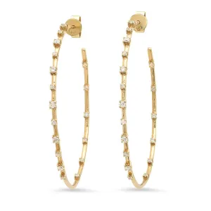 STUDDED DIAMOND HOOPS, GOLD