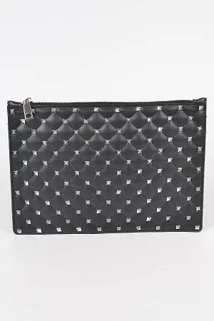 STUDDED QUILTED CLUTCH