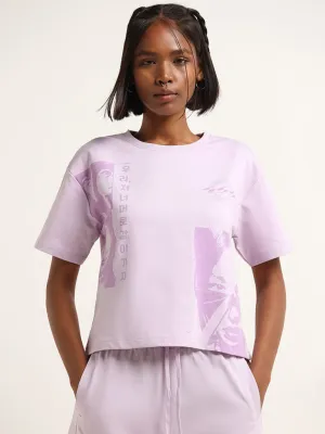 Studiofit Lilac Relaxed Fit Contrast Print T-Shirt