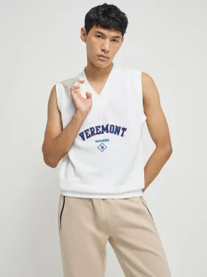 Studiofit White Text Embroidered Relaxed-Fit Vest