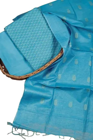 Stylish Blue Bhagalpur Cotton Silk Suit Set - Unstitched