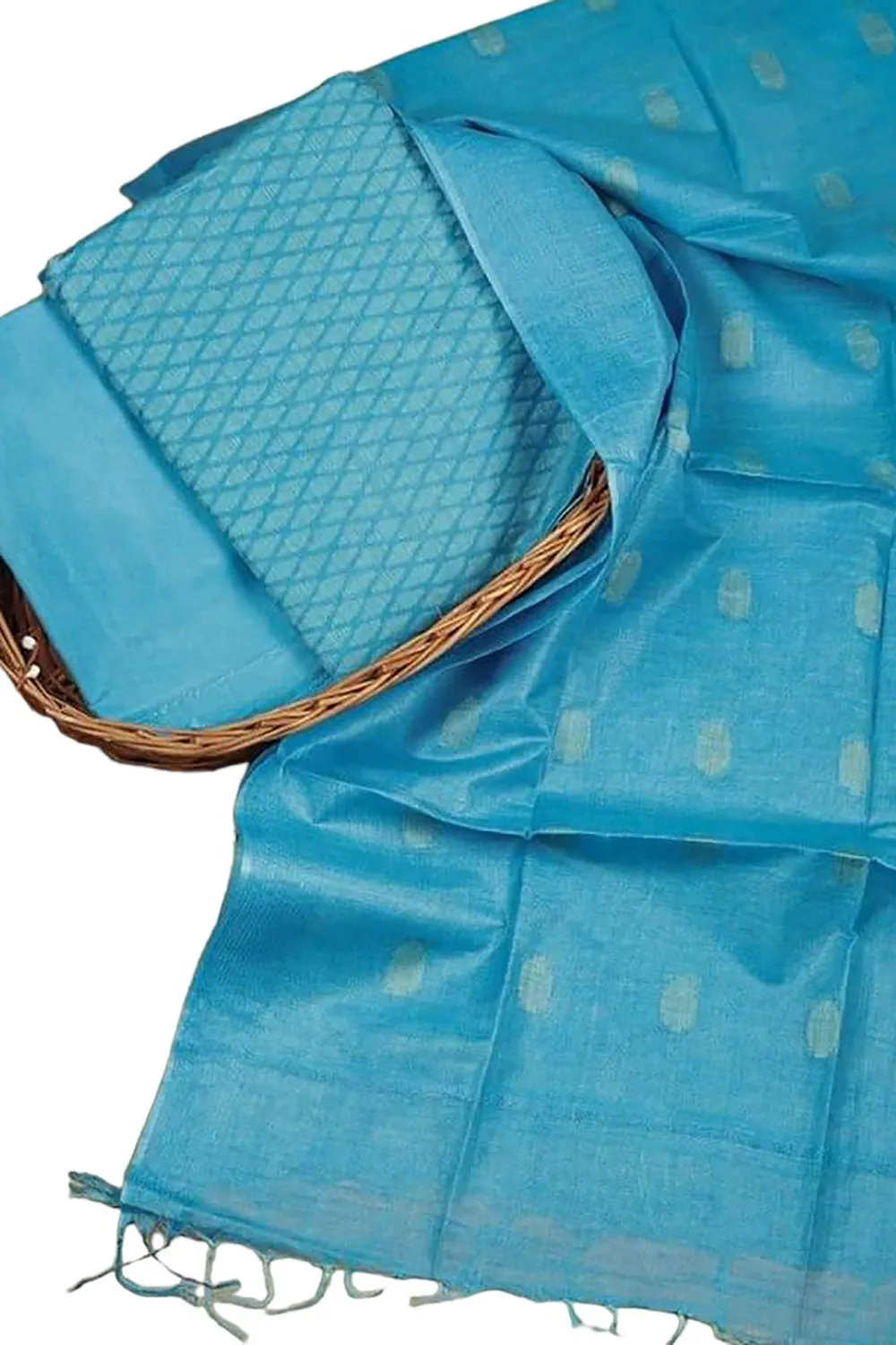 Stylish Blue Bhagalpur Cotton Silk Suit Set - Unstitched