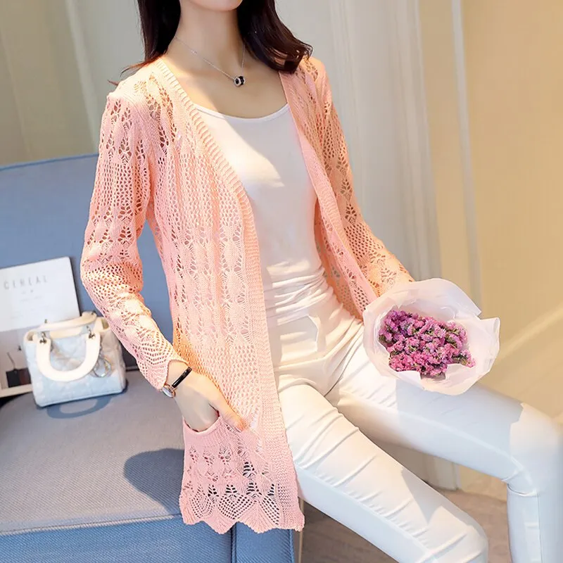 Stylish Hollow out Bamboo Loose Long Sweater