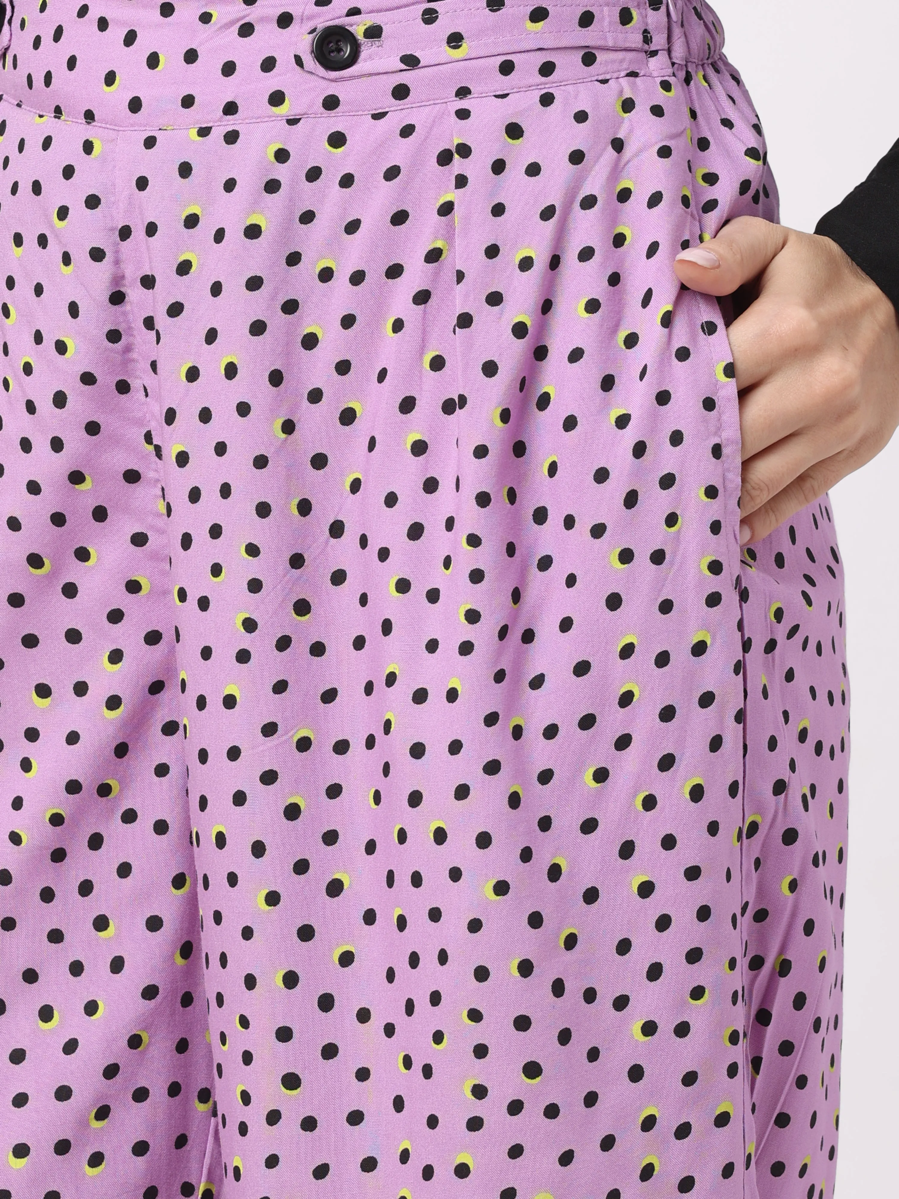 Stylish Pale Pink Polka-Dotted Culotte Pants For Women