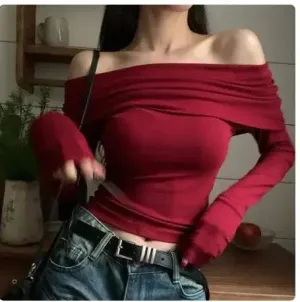 Stylish Women's Dress with Slash Neck and Long Sleeves