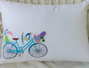 Summer Bike Pillow covers, Embroidered bicycle pillow, seasonal bike pillow covers