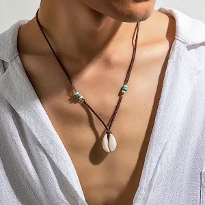 Summer Simple Rope Chain with Acrylic Shell Pendant Necklace Men Trendy Vacation Beach Jewelry on Neck Fashion Accessories Male