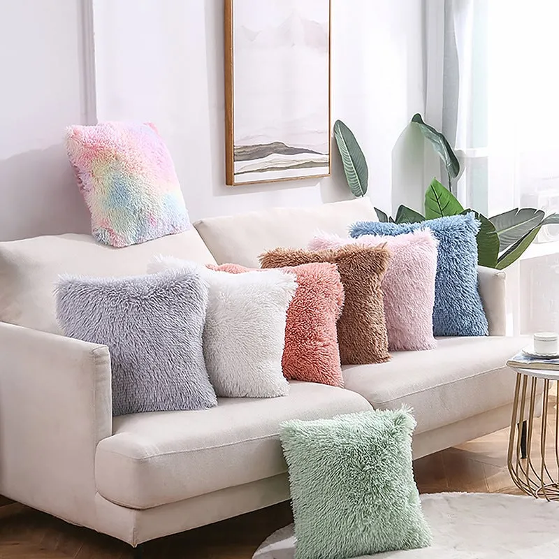 Super Soft Rainbow Fur Pillow Covers