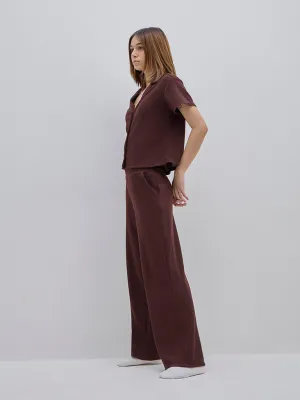 Superstar Brown Waffle-Textured Wide-Leg Pants