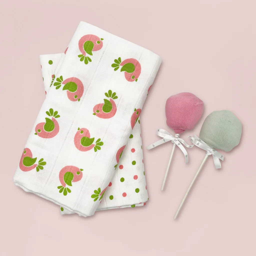 Swaddles and Socks New Baby Gift Set, Pink