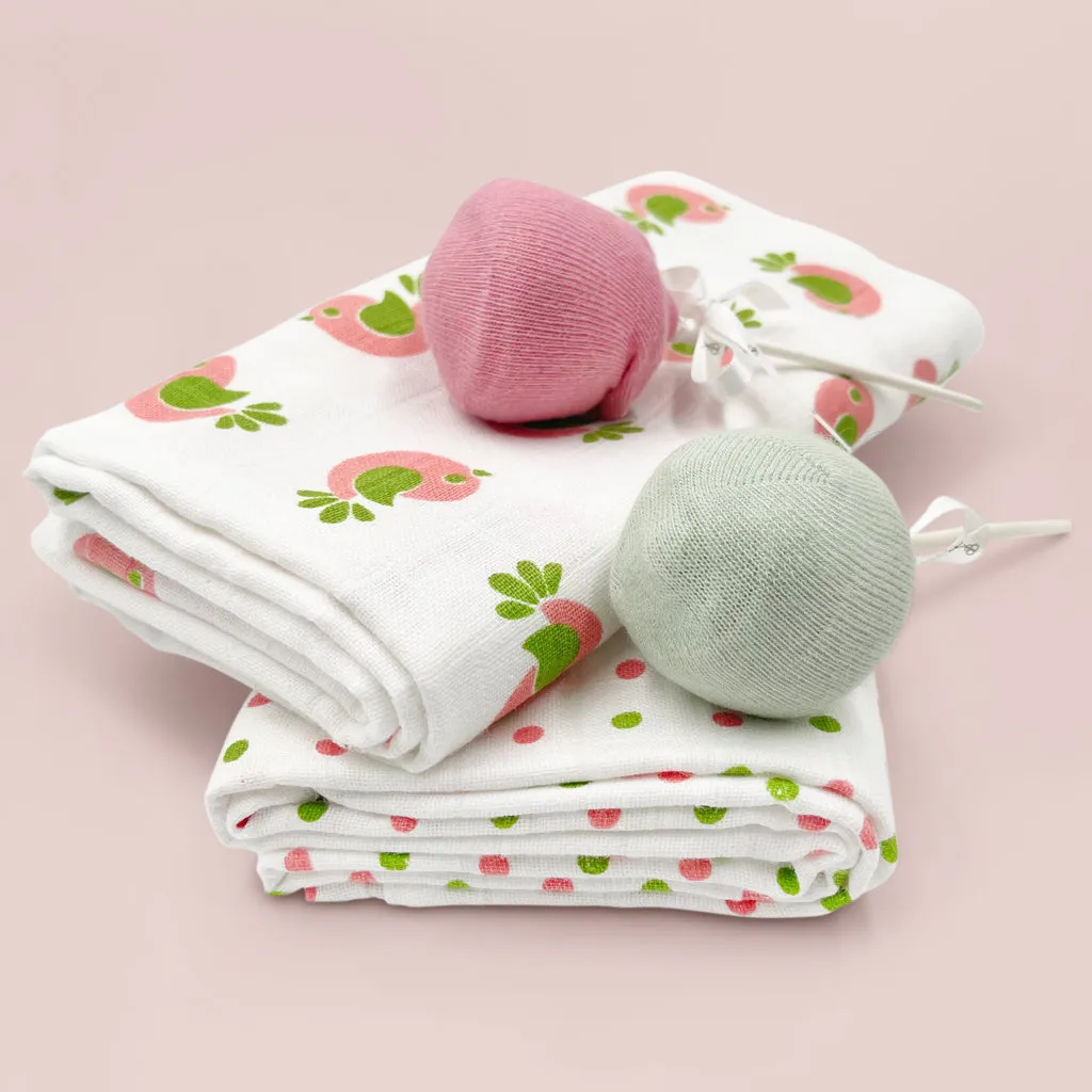 Swaddles and Socks New Baby Gift Set, Pink