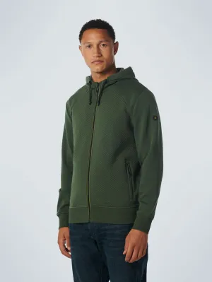 Sweater Hooded Full Zipper Double Layer Jacquard Stretch | Dark Green