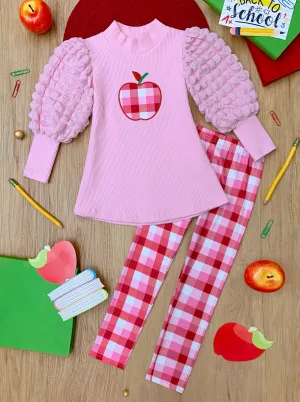 Sweet Schoolgirl Apple Tunic and Checkered Legging Set