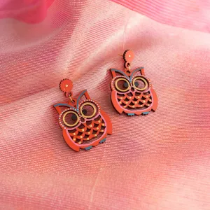 'Symphony of Owls' Bohemian Handpainted Earrings In Recycled Wood