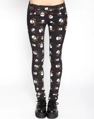 T Back Jeans Skull & Roses Print