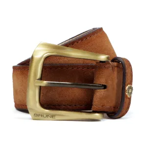 Tan Suede Men's Belt With Golden Slant Shape Buckle
