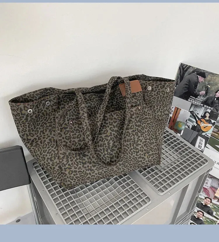 TAVIMART  -  Canvas High-capacity Pocket Handbag Vintage Y2k Aesthetic Leopard Women Students Underarm Bag Harajuku Trendy Shoulder Tote Bags