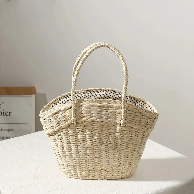 TAVIMART  -  New style straw bag women fashion silk scarf summer straw bag woven bag portable seaside holiday handbag bag
