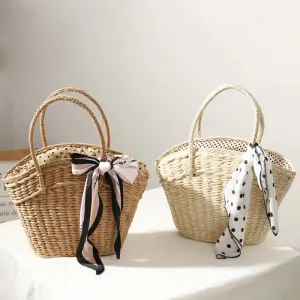 TAVIMART  -  New style straw bag women fashion silk scarf summer straw bag woven bag portable seaside holiday handbag bag