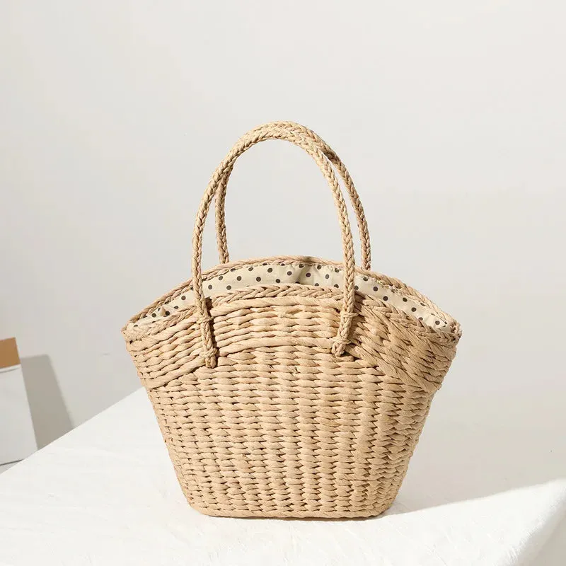 TAVIMART  -  New style straw bag women fashion silk scarf summer straw bag woven bag portable seaside holiday handbag bag
