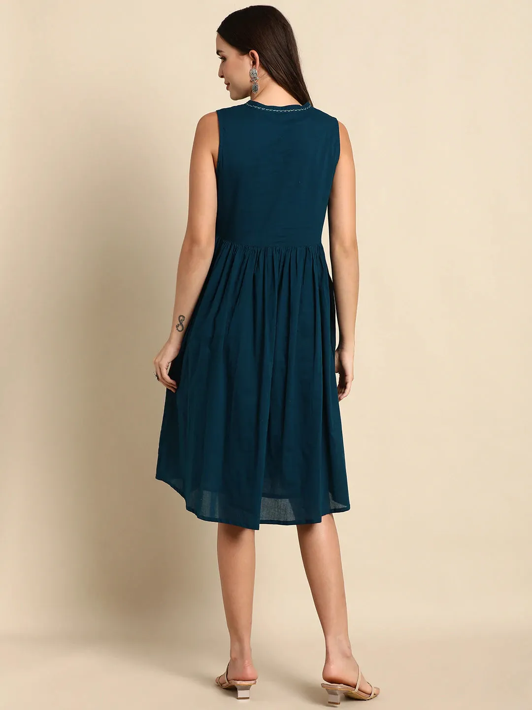 Teal Blue Cotton A line Dress