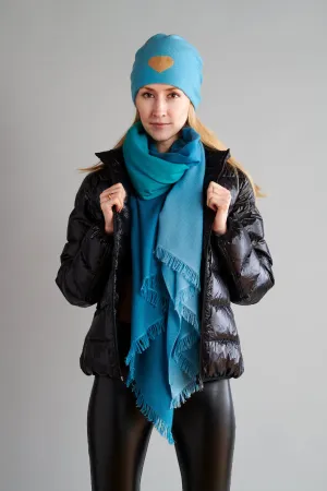 Teal Ombré Winter Cashmere Scarf
