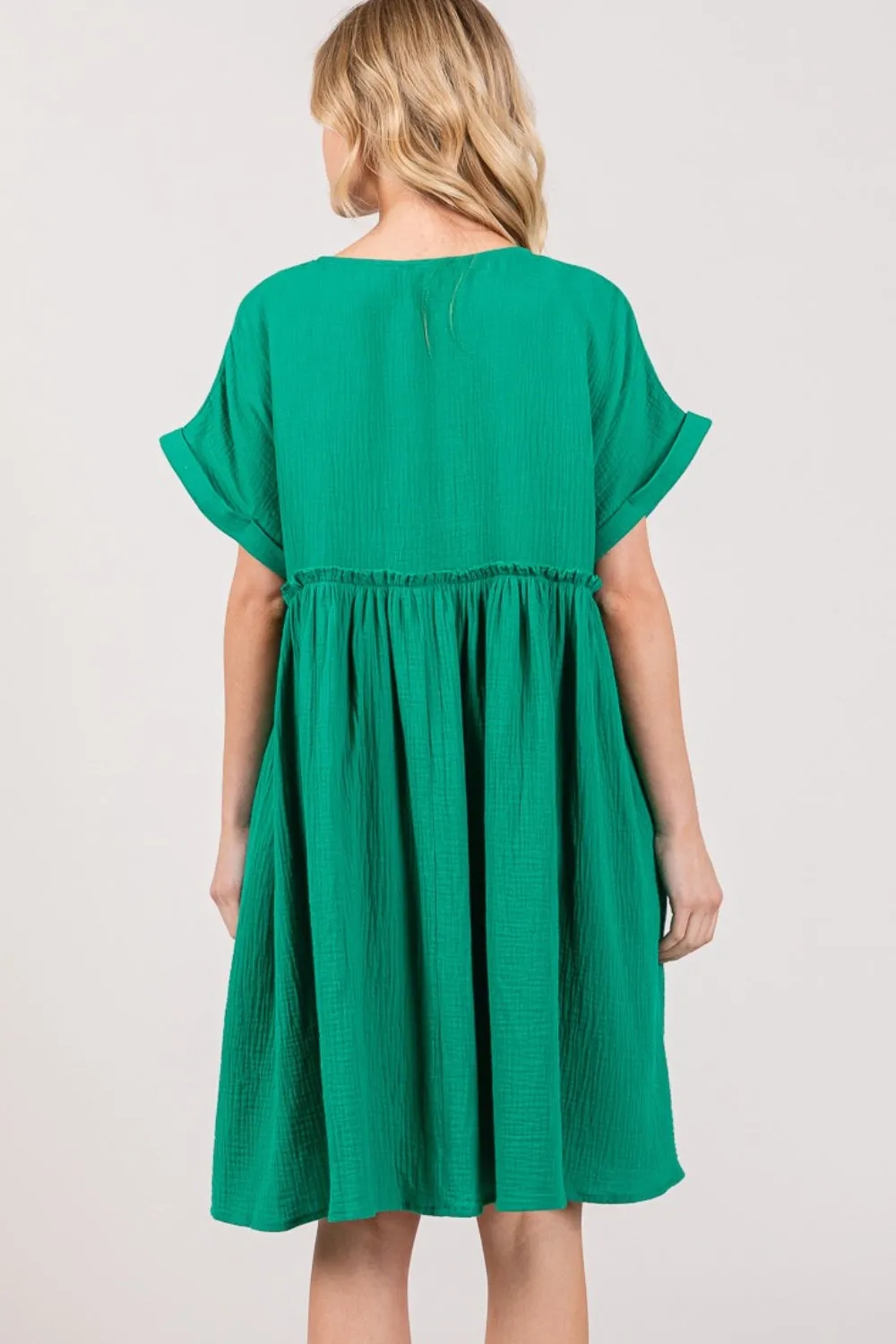 TEEK - Kelly Green Button Up Short Sleeve Dress