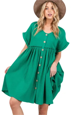 TEEK - Kelly Green Button Up Short Sleeve Dress